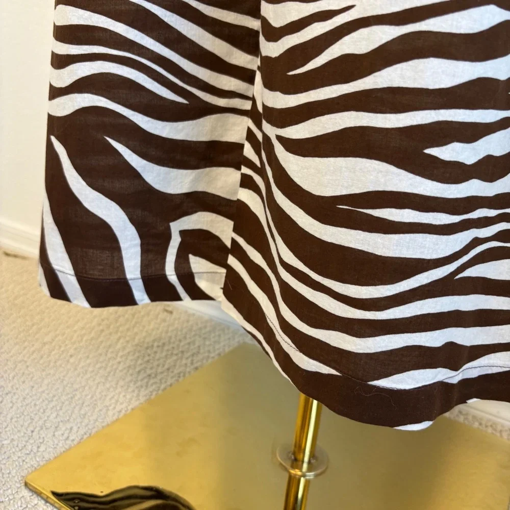 Michael Kors Brown Zebra Print Wide Leg Cotton Drawstring Pants Large Resortwear
